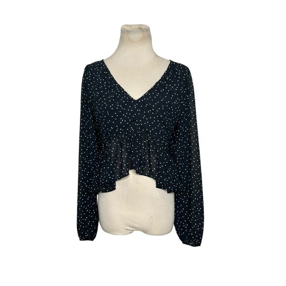 H&M black white polka dots long sleeves crop blouse size Small - Picture 7 of 11